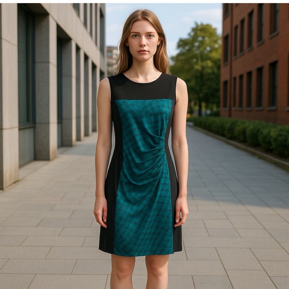 Peacock Teal Green and Blue Y2K Sleeveless Side Ruched Sheath Dress Size S